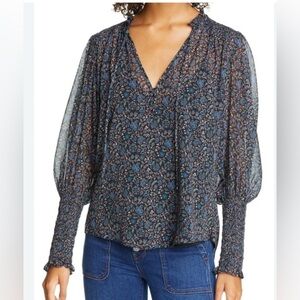 Veronica Beard Black Jax Blouse, Floral V-Neck size 10 - Retail $395